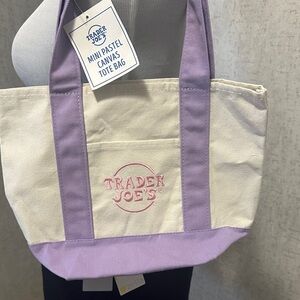 Trader Joe's Lilac  and Cream Canvas Tote Bag small tote